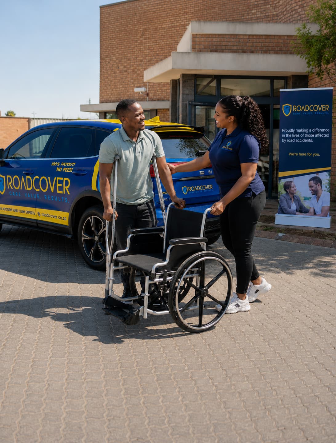 RoadCover Care Foundation team supporting a road accident survivor