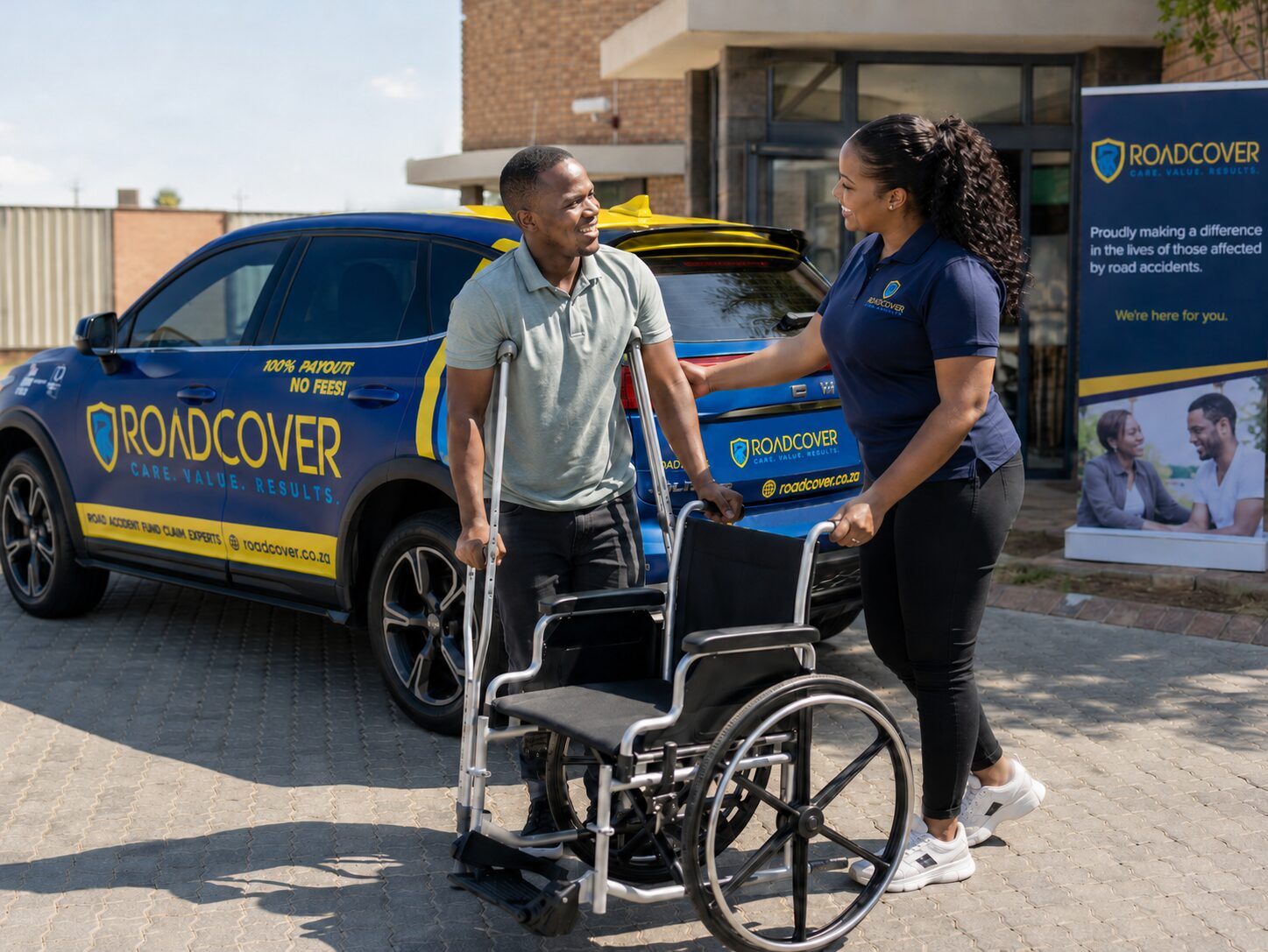 RoadCover Care Foundation team supporting a road accident survivor